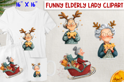 Christmas clipart elderly old lady, sad character PNG Product Image 1