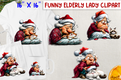 Christmas clipart Funny elderly old lady with cat PNG Product Image 1