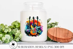 floral guitar png design with a quote shown on a candle