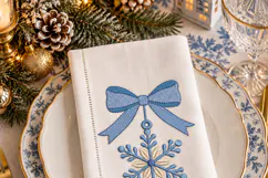 Blue Bow Snowflake Christmas Ornament Embroidery Design Product Image 4