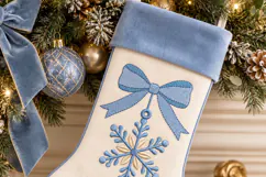 Blue Bow Snowflake Christmas Ornament Embroidery Design Product Image 3