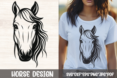 Elegant horse head with flowing boho mane in black line art SVG for western t shirts and farmhouse decor.
