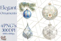 Christmas Ornaments Clipart PNG, Elegant Holiday Decor Product Image 1