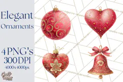 Christmas Ornaments Clipart PNG, Elegant Holiday Decor Product Image 1