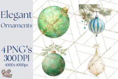 Christmas Ornaments Clipart PNG, Elegant Holiday Decor Product Image 1