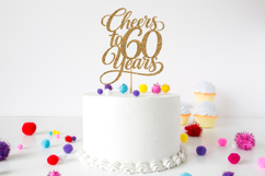 Decorative 60th birthday SVG design with large numbers and flowing script lettering, shown in black on white for easy cutting and layering projects.