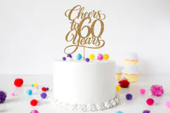Decorative 60th birthday SVG design with large numbers and flowing script lettering, shown in black on white for easy cutting and layering projects.