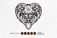 Elegant vintage petal heart shape swirl floral engraved Product Image 1