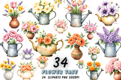 Ceramic Vase Watercolor, Metal Watering Can, Vintage Teapot Flowers, Rustic Clay Vase, Cottage Style Blooms, Pastel Rose Bouquet, Soft Peony Illustration, Lavender Tulip Art, Gardenia Flower Clipart, Orange Ranunculus Design, Hand Painted Florals, Pastel 