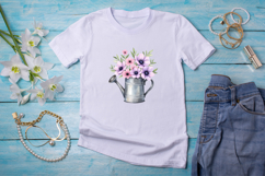 Ceramic Vase Watercolor, Metal Watering Can, Vintage Teapot Flowers, Rustic Clay Vase, Cottage Style Blooms, Pastel Rose Bouquet, Soft Peony Illustration, Lavender Tulip Art, Gardenia Flower Clipart, Orange Ranunculus Design, Hand Painted Florals, Pastel 