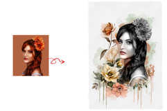 Elegant Watercolor Portrait Floral Photo Effect Product Image 2