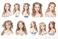 Watercolor Christmas Beautiful Girl| PNG Clipart bundle Product Image 3