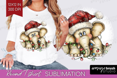 Elephant Tangled In Christmas Lights Round Tshirt Background Product Image 1