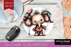 Elephant Valentine Car Coaster Whimsical Animal Coaster PNG Product Image 1