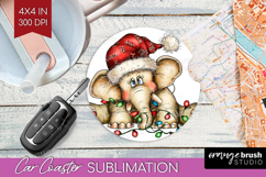 Elephant Tangled In Christmas Lights Car Coaster Funny Xmas Product Image 1