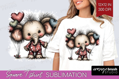 Elephant Valentine Square Tshirt Background Whimsical Animal Product Image 1