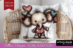 Elephant Valentine Pillow Sublimation Whimsical Animal Cover Product Image 1