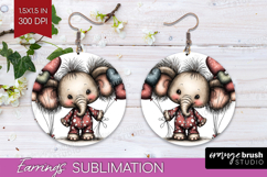 Elephant Valentine Round Earrings Whimsical Animal PNG Product Image 1