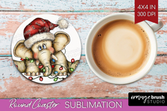 Elephant Tangled In Christmas Lights Round Coaster Funny PNG Product Image 1