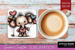 Elephant Valentine Square Coaster Whimsical Animal Coaster Product Image 1