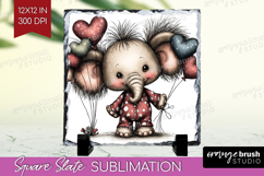 Elephant Valentine Slate PNG Whimsical Animal Square Slate Product Image 1