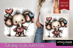 Elephant Valentine Tote Bag Whimsical Animal Tote Bag PNG Product Image 1