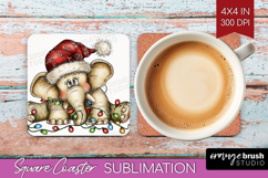 Elephant Tangled In Christmas Lights Square Coaster Funny Product Image 1