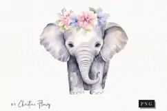 Watercolor Baby Elephant Clipart | Watercolor Animal PNG Product Image 1