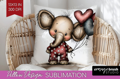 Elephant Valentine Pillow Sublimation Whimsical Animal Cover Product Image 1