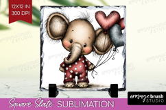 Elephant Valentine Slate PNG Whimsical Animal Square Slate Product Image 1
