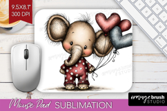 Elephant Valentine Mouse Pad Sublimation Whimsical Animal Product Image 1