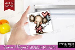 Elephant Valentine Magnet Sublimation Whimsical Animal PNG Product Image 1