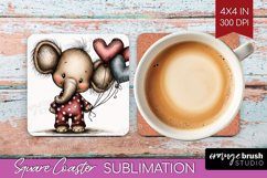 Elephant Valentine Square Coaster Whimsical Animal Coaster Product Image 1