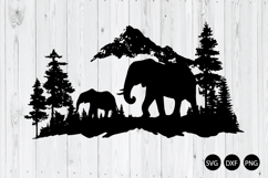 Elephant And Baby Elephant Mountain Forest Scene SVG Product Image 1