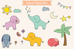 Color Hand Drawn Elephants, Jungle Animal, Sun, Flower, Tree Product Image 5