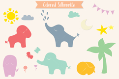 Color Hand Drawn Elephants, Jungle Animal, Sun, Flower, Tree Product Image 6