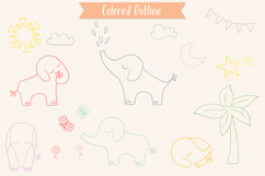 Color Hand Drawn Elephants, Jungle Animal, Sun, Flower, Tree Product Image 7