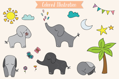 Color Hand Drawn Elephants, Jungle Animal, Sun, Flower, Tree Product Image 5