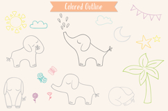 Color Hand Drawn Elephants, Jungle Animal, Sun, Flower, Tree Product Image 7