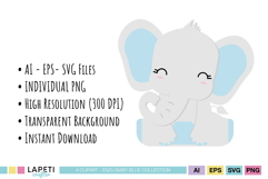 Sweet baby elephant clipart for boy baby shower invitation designs