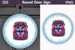 Floral Elephant Door Sign | Cute Round Decor Product Image 1