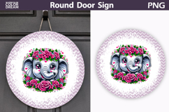 Pink Floral Elephant Door Sign | Cute Round Decor Product Image 1