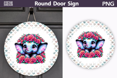 Pink Floral Elephant Door Sign | Cute Round Decor Product Image 1