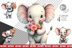 Elephant Spring Bouquet Clipart Product Image 1