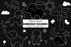 White Hand Drawn Elephants, Jungle Animal, Sun, Flower, Tree Product Image 1