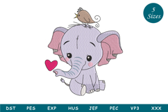 Elephant With Bird Embroidery Design Product Image 1