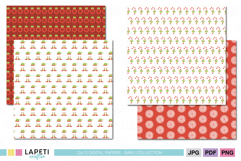 Christmas digital papers with elf hat, candy cane, and peppermint patterns in red and green – festive holiday scrapbook backgrounds.