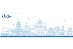 Outline Elista Russia city skyline with blue buildings. Product Image 1