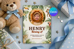 Safari Animal Birthday Invitation Template Editable Canva Product Image 1