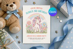 Unicorn Birthday Invitation Template Editable Product Image 1